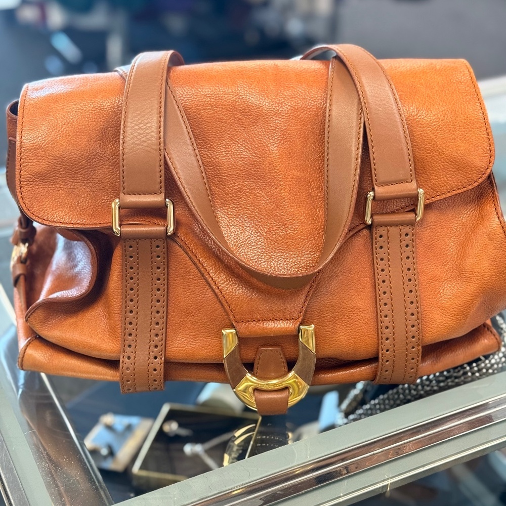 Pre Owned Celine Top Handle with Gold SID Hardware and at Front lv Designer Bag